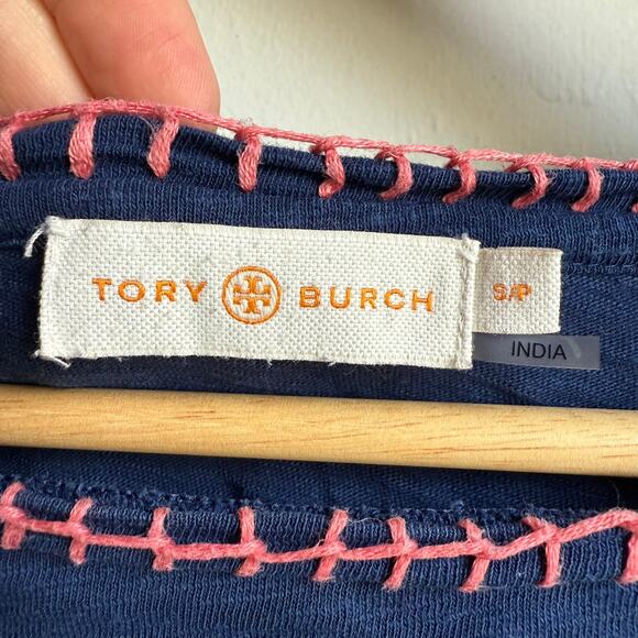 Tory Burch Embroidered Cotton Top Blue Orange Embellishment Sz S - Picture 4 of 9